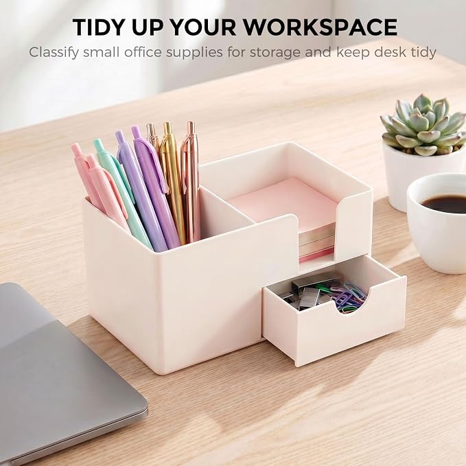 SKYDUE Small Desk Organizer with Drawer | 3 Compartments, Pen Holder for Desk, For Home, School, Office & College Dorm Room - Image 7