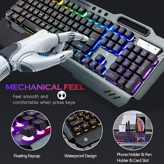 Wireless Gaming Keyboard and Mouse,RGB Backlit Rechargeable Keyboard Mouse with 5000mAh Battery Metal Panel,Removable Hand Rest Mechanical Feel Keyboard and 7 Color Gaming Mute Mouse for PC Gamer - Image 5