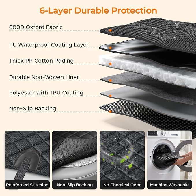 URPOWER Dog Car Seat Cover for Pets 100% Waterproof Seat Cover Hammock 600D Heavy Duty Scratch Proof Nonslip Durable Soft Back Seat Covers for Cars Trucks and SUVs - Image 4