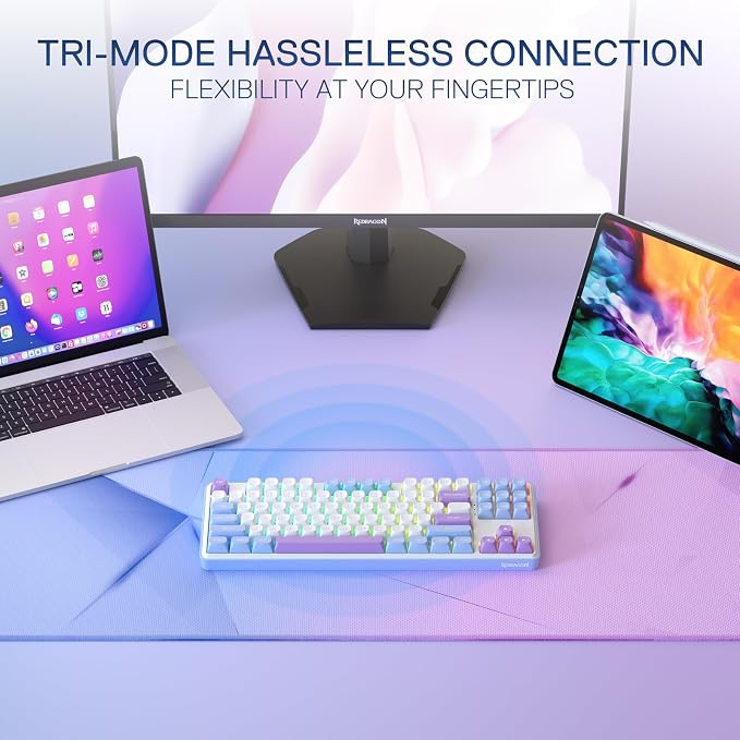 Redragon K707 PRO 80% Wireless Gasket RGB Gaming Keyboard, 3-Modes 87 Keys TKL Mechanical Keyboard w/Hot-Swap Socket, PBT Round Keycaps & 5-Layer Noise Dampening, Custom Linear Switch - Image 7