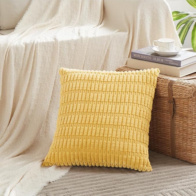 Fancy Homi 4 Packs Decorative Throw Pillow Covers for Living Room Couch Bed, Modern Farmhouse Boho Home Décor Accent Cushion Case, 16" x 16", Yellow - Image 2