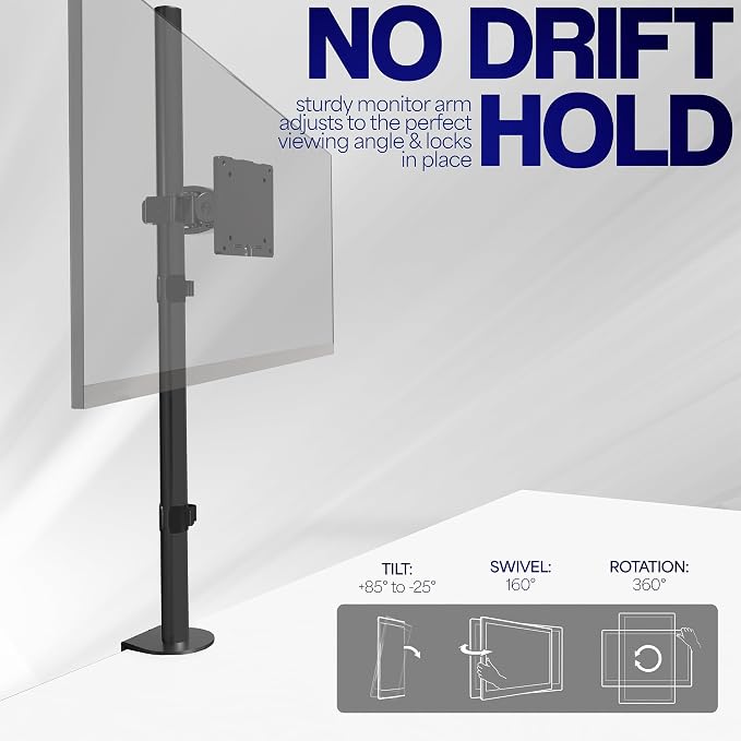 VIVO Single Ultra-Wide Monitor Desk Mount for up to 49 inch Ultrawide Screens, Extra Tall Heavy Duty Adjustable Stand Holds 44 lbs, Black, STAND-V100R - Image 5