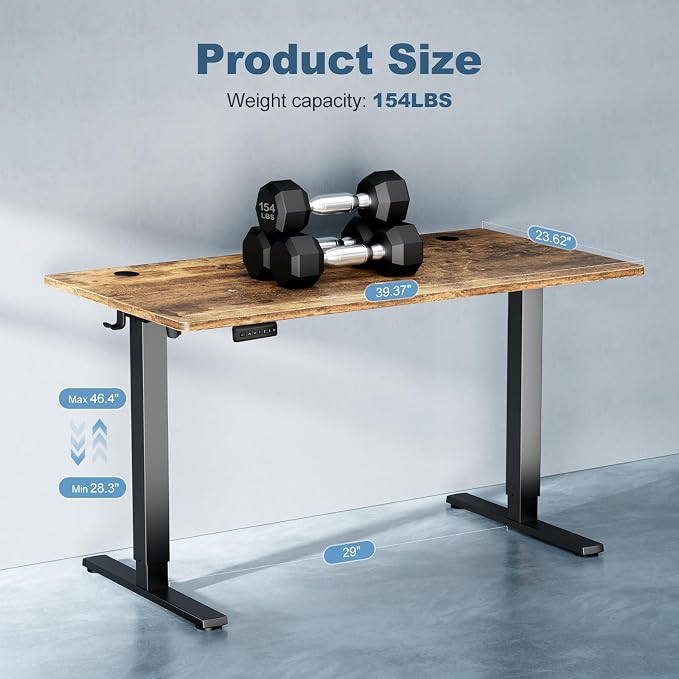 DUMOS 40 Inch Electric Standing Desk, Memory Adjustable Home Office Desk | Sit Stand Up Desk for Work Home Office,Adjustable Desk, Rising Computer Table with Splice Board,Cable Management,Hook,Brown - Image 3