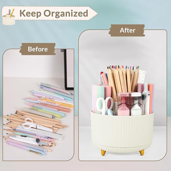 SKYDUE 2 Pack Pen Holder, 360 Degree Rotating Pencil Holder for Desk Organizer, Rotating Desktop Pen Organizer with 5 Slots, Office Supplies, Pencil Cup for Office, School, Home - Image 6