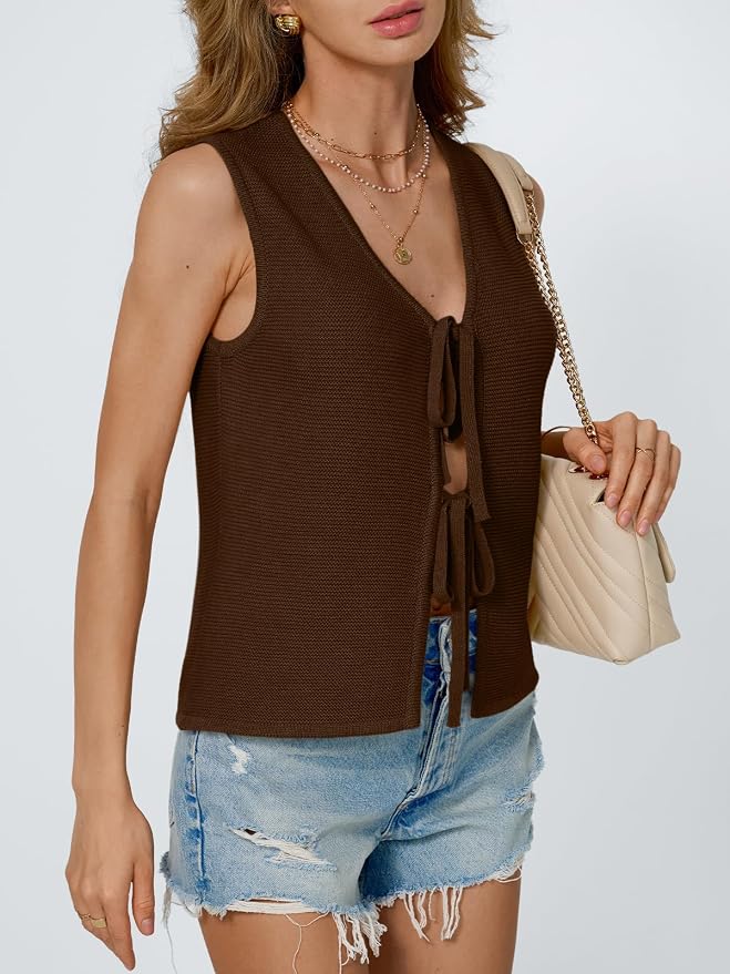 LILLUSORY Womens Tie Front Tops Vacation Sweater Vest | Bohemian Style, Beach Resort Wear, Concert Western Outfits, Crochet Tops, Vacation Outfits, Cute Y2k Sleeveless 2026 - Image 3