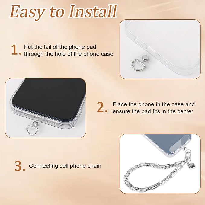 AULEEP Phone Chain Wristlet Strap,Double Metal Phone Charm with Tether Tab,Detachable Cellphone Wrist Strap Universal Silver Hands-free Anti Theft Hand Chain - Image 4