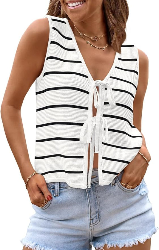 LILLUSORY Womens Tie Front Tops Vacation Sweater Vest | Bohemian Style, Beach Resort Wear, Concert Western Outfits, Crochet Tops, Vacation Outfits, Cute Y2k Sleeveless 2026 by Lillusory