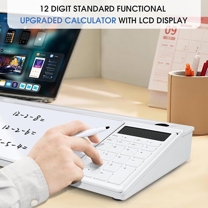 Varhomax Glass Desk Whiteboard with Calculator, Desktop Dry Erase White Board with Storage, to Do List Memo Notepad for Home and Office - Image 3