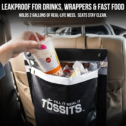 Tossits Recycled Disposable Car Trash Bags – Leakproof, Smell Proof Hanging Garbage Bags for Car, Truck, SUV, RV & Vehicle – Black, 42 Count Disposable Automotive Trash Bags - Image 5