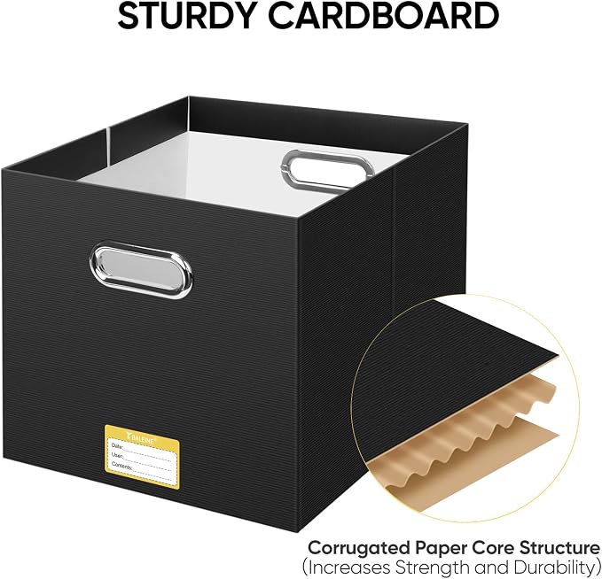 BALEINE File Organizer Box, Cardboard File Folder Organizer with Handle for Letter Size, Portable Collapsible Hanging Filing Box for Home Office Document Storage (2 Pack, Large Black) - Image 4