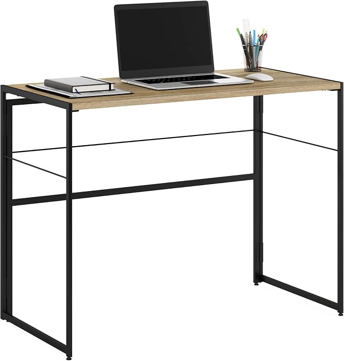 Furinno Riau No Tool/No Assembly/Folding Metal Frame Computer Desk, Sonoma Oak/Black, 39 Inch by Furinno-FitsYourSpaceFitsYourBudget