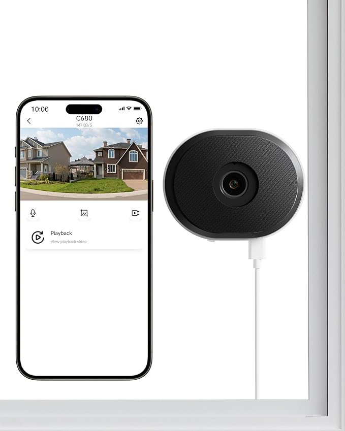 ZOSI C680 2K Window Security Camera with Full Color Night Vision, 3MP Indoor Plug-in WiFi Camera for Home Security, AI Human Vehicle Detection, 2.4/5GHz WiFi, 24/7 Recording, 2 Way Talk, Easy Install by ZOSI