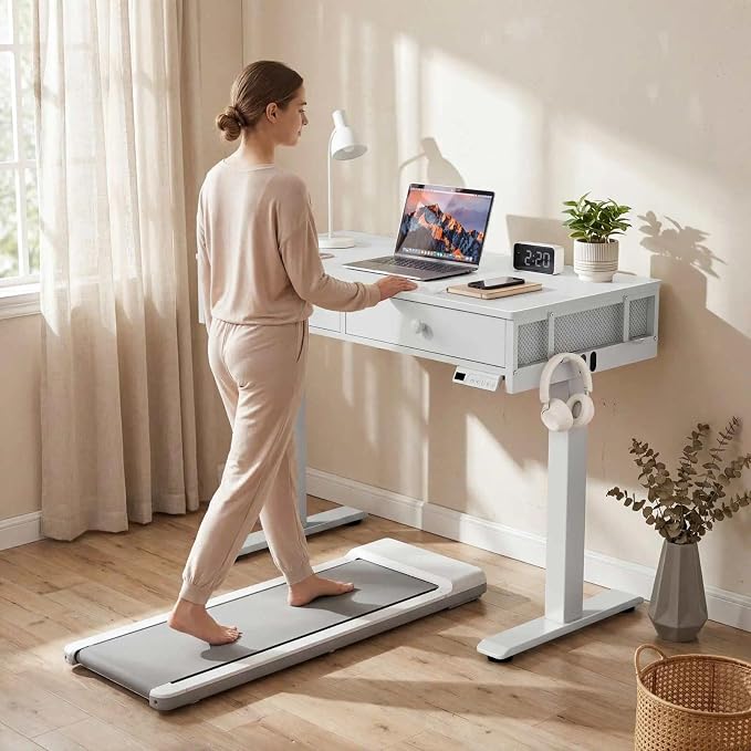 White Electric Standing Desk with Drawers, 32 Inch Small Adjustable Desk with Storage, Stand Up Computer Study Writing Desks for Small Space Home Office Bedroom, Sit Stand Work Desks for Walking Pad - Image 2