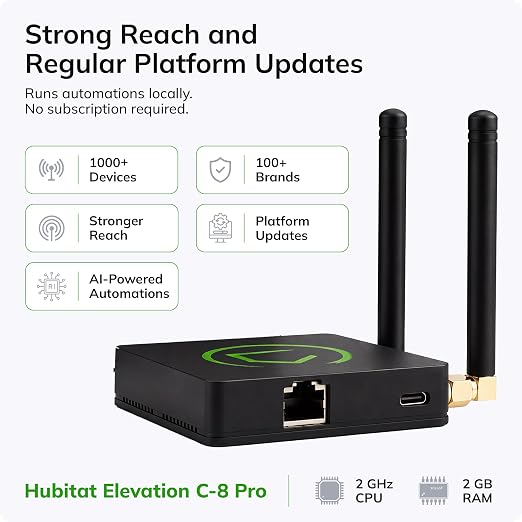 Hubitat Elevation C-8 Pro Smart Home Hub - Local Control & Automation for Smart Thermostat, Voice Assistants, Ring Cameras - Compatible with Z-Wave 800 LR, Zigbee 3.0, Matter 1.5, Bluetooth, Wi-Fi - Image 2