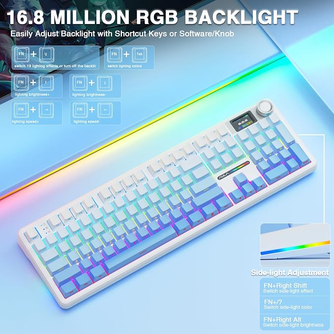 AULA F108 PRO - Wireless Mechanical Keyboard with Screen&Knob,Hot Swappable Gaming Keyboard with 8000mAh Battery,Pre-lubed Switches,RGB Backlit,PBT Keycaps Creamy Sounding Computer Keyboards,104 Keys - Image 7