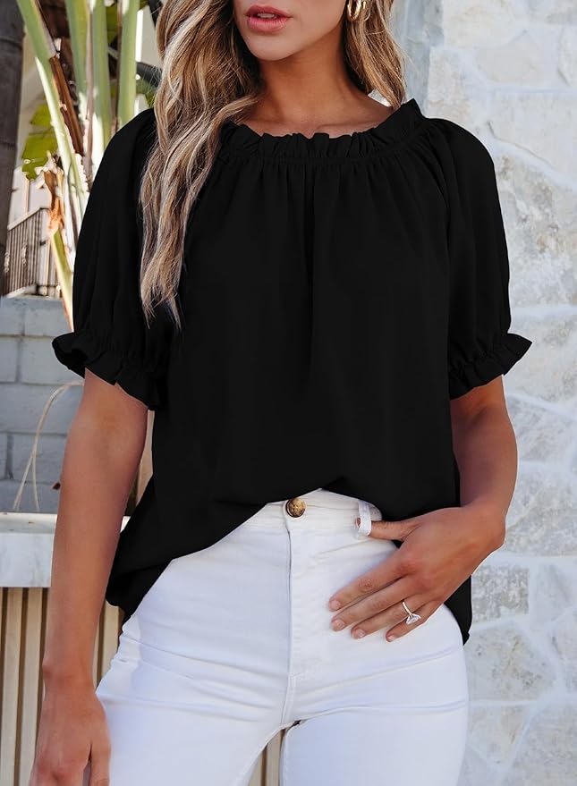 EVALESS Womens Tops Off The Shoulder Blouses for Women Dressy Casual Cute Puff Sleeve T Shirts Fashion 2026 - Image 2