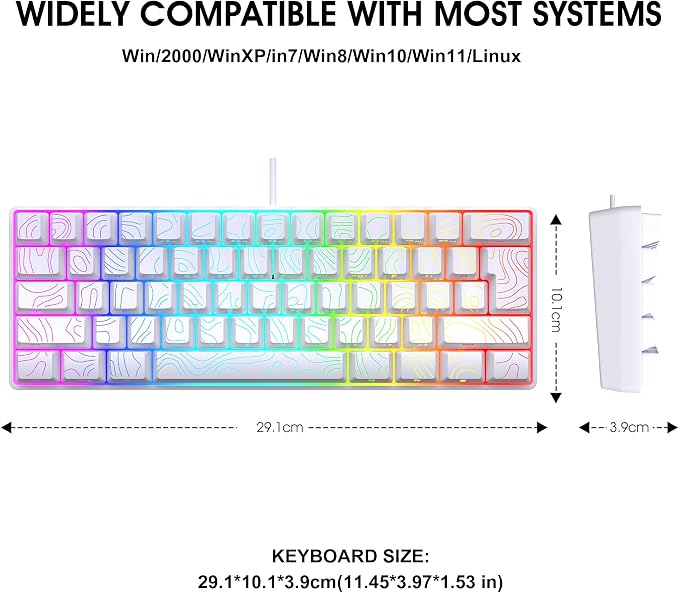 Snpurdiri 60% Wired Gaming Keyboard, 61 Keys RGB Contour Line (White) | Backlit Ultra-Compact Small Gaming Keyboard for PC/Mac Gamer, Typist, Travel, Easy to Carry on Business Trip - Image 2