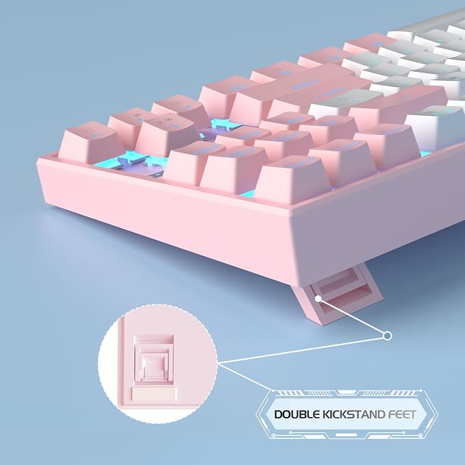 MageGee 75% Mechanical Gaming Keyboard, Red Switch, LED Blue Backlit, 87 Keys Compact TKL Wired Computer Keyboards for Windows Laptop PC Gamer - White/Pink - Image 6