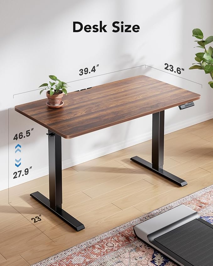 HUANUO Electric Standing Desk Adjustable Height, 4 Memory Height Settings, 40" x 24" Sit Stand Up Desk for Home Office & Computer Workstation, with Headphone Hook, Cable Manager, Walnut - Image 2
