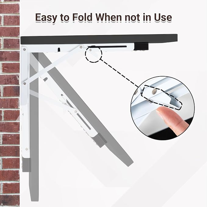 Neoaider Wall Mounted Folding Desk 23.6” x 15.7”, Black | Drop Down Table with Metal Collapsible Brackets, Folding Wall Table for Small Spaces, Home, Office, Kitchen, Laundry Room - Image 5