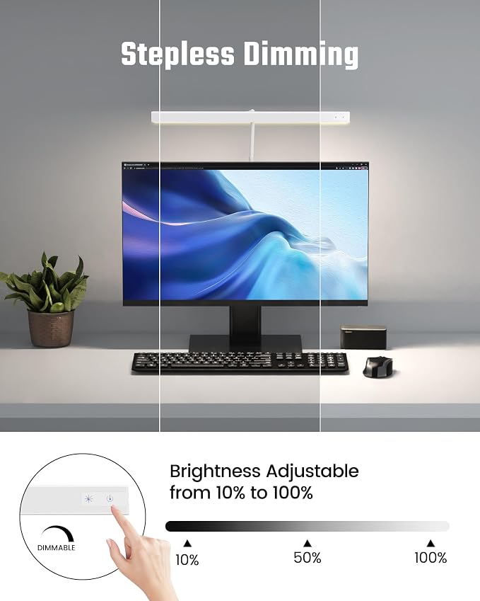 SUPERDANNY LED Desk Lamp for Home Office, Eye-Caring Desk Light with Adjustable Gooseneck, 12W Touch Control Dimmable Brightness, Architect Clamp Lamp with USB Adapter, White - Image 5