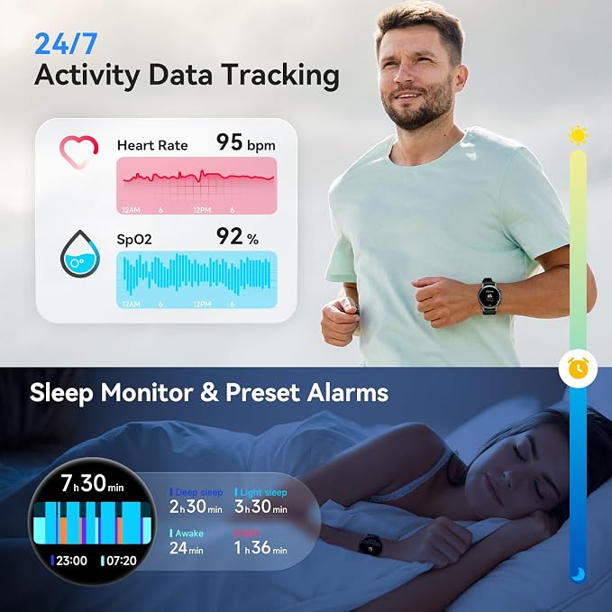 Smart Watch for Men Women, Answer/Make Call, 1.32'' AMOLED Ultra-Clear Screen Fitness Tracker with Heart Rate/Sleep/SpO2 Monitor, Smartwatch for iPhone/Samsung/Android, 110 Sport Mode, 3ATM Waterproof - Image 4