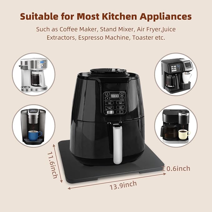 360°Rolling Tray Bamboo Kitchen Appliance Slider for Coffee Maker Pot | Countertops Sliding Tray Mat for Kitchen Appliances Easily Move Under The Cabinet Black 11.6×13.9 - Image 2