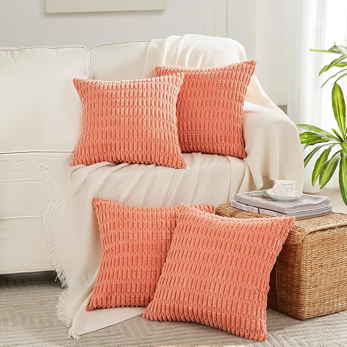 Fancy Homi 4 Packs Decorative Throw Pillow Covers for Living Room Couch Bed, Modern Farmhouse Boho Home Décor Accent Cushion Case, 24" x 24", Coral by Fancy+Homi