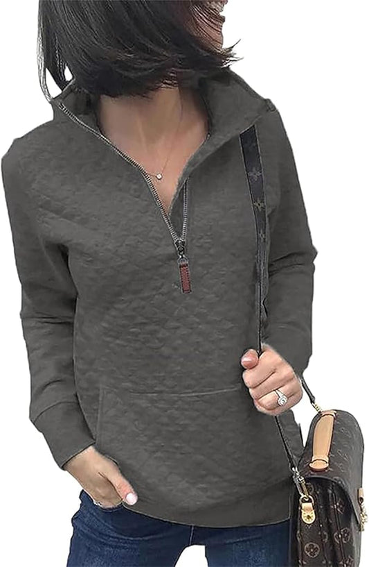 BTFBM Women Fashion Quilted Pattern Lightweight Zipper Long Sleeve Plain Casual Ladies Sweatshirts Pullovers Shirts Tops by BTFBM