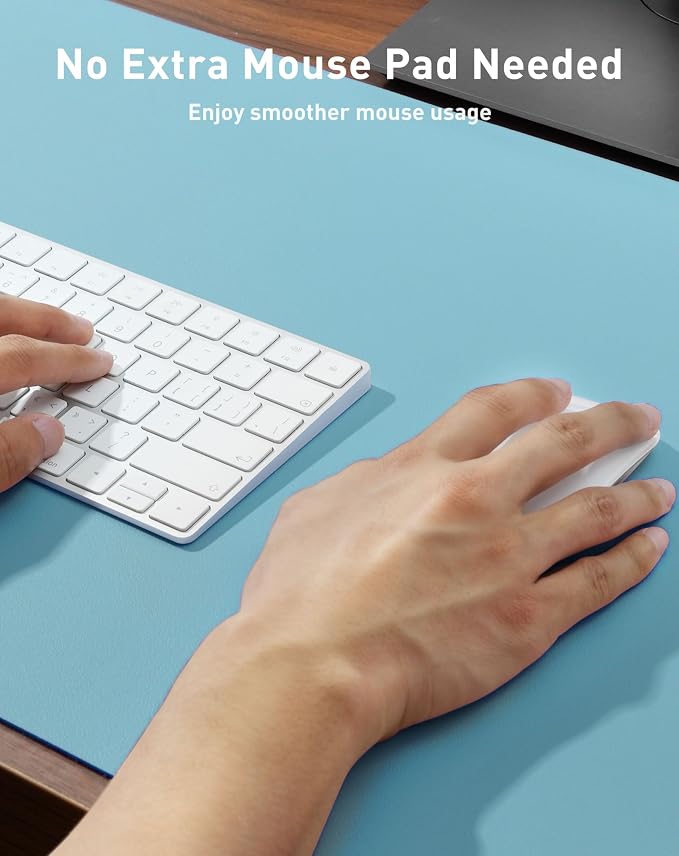 Aothia Faux Leather Desk Mat - Large Mouse Pad, Non-Slip PU Leather Blotter, Waterproof Writing Surface for Office and Home (Blue Topaz, 40" x 24") - Image 4