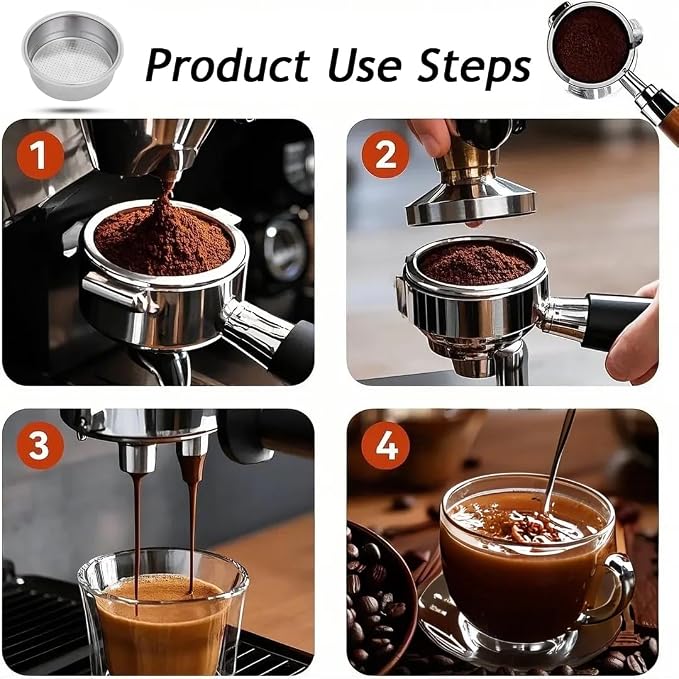 51mm Stainless Steel Coffee Filter Double Layer Filter Basket Stainless Steel Portafilter Basket Espresso Handle Compatible for Portafilter Coffee Machine(Double Cup) - Image 4