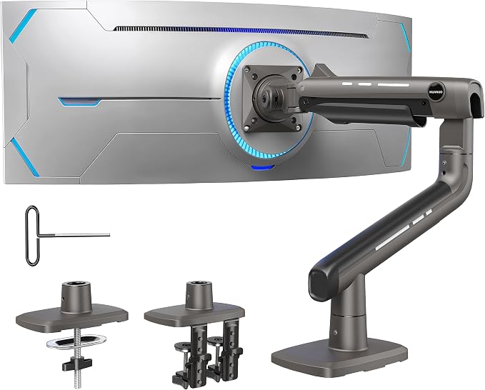 HUANUO TitanLift Heavy Duty Monitor Arm for Screens up to 49", Holds 44 lbs, Aluminum Ultrawide Screen Monitor Mount, Fully Adjustable Single Gaming Desk Mount with Dual C-Clamp, Max VESA 100x100mm by HUANUO