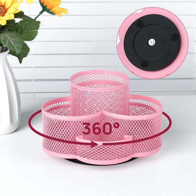 Topwey Pink Pen Holder for Desk, Rotating Pencil Holder, Cup Holder for Desk Office, Pen Organizer - Image 2