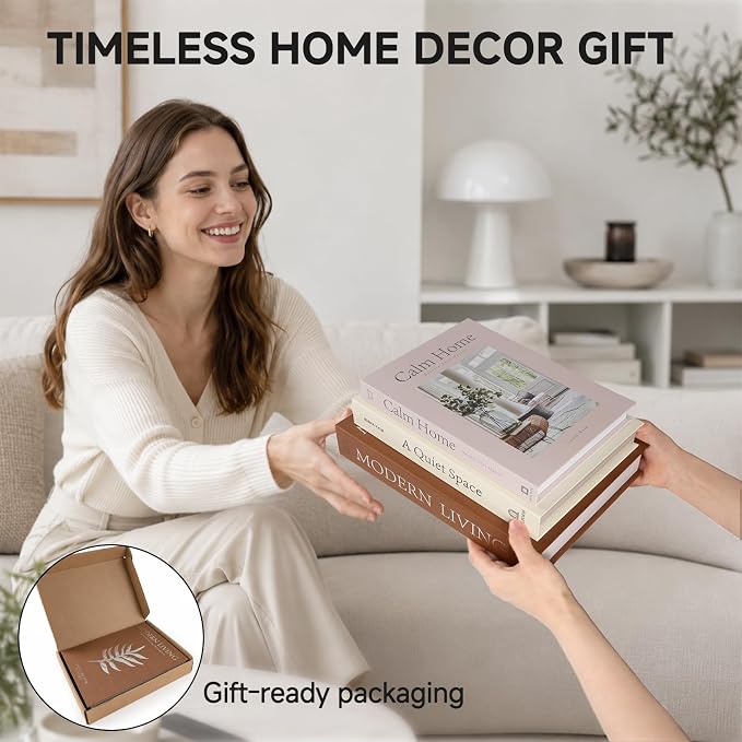 OuMuaMua Decorative Books for Home Decor, Set of 3 Stackable Fake Books for Coffee Table Bookshelf Decor, Modern Aesthetic Decorative Book for Home Living Room Bedroom Office Decoration, Linen Beige - Image 7