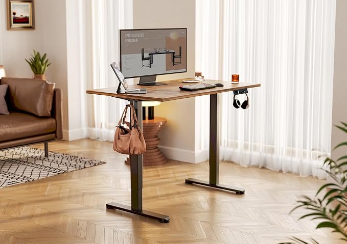 YDN 55 x 24 Inch Rustic Brown Electric Standing Desk | Adjustable Height, Sit Stand, Cable Management, Ergonomic, Home Office - Image 2