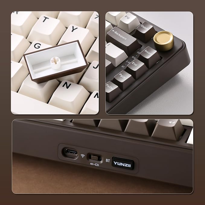 YUNZII B75 PRO 75% Wireless Mechanical Keyboard (Coffee Brown, Cocoa V2) | Hot Swap Keyboard with Knob, Gasket Mount, Creamy Pre-lubed Switch for Smooth Typing, BT/USB-C/2.4G, for Gaming - Image 8