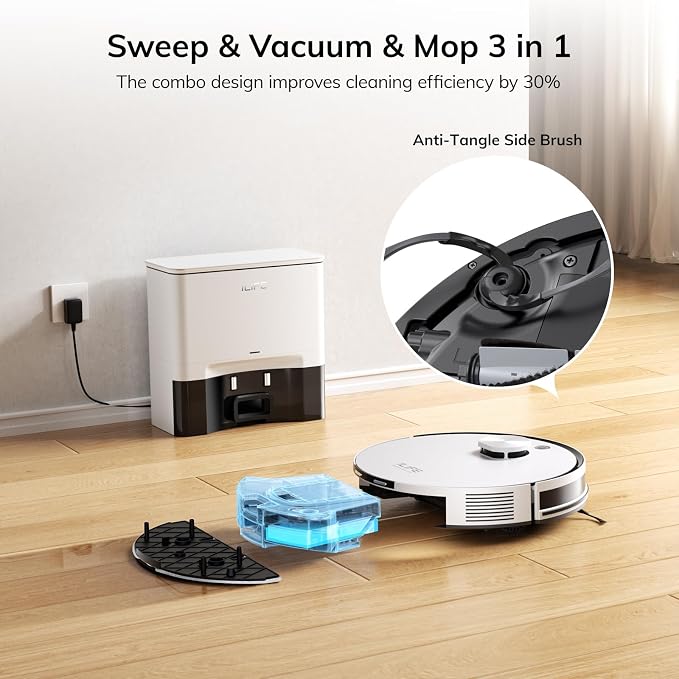 ILIFE A30 Pro Robot Vacuum and Mop,10000Pa Max Suction | 60 Days Self Emptying, LiDAR Navigation, 150 Min Max, App, Remote & Voice Control, Ideal for Hard Floors, Carpet & Pet Hair - Image 8