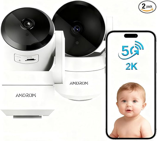 AMOROM Indoor Camera 2K, Baby/Kids/Elderly/Dog/Cat Camera | AI Smart Detection & Alarm, 2-Way Audio, Night Vision, 2.4G&5G WiFi App Control, Cloud & SD Card Storage, 2 Pack by AMOROM
