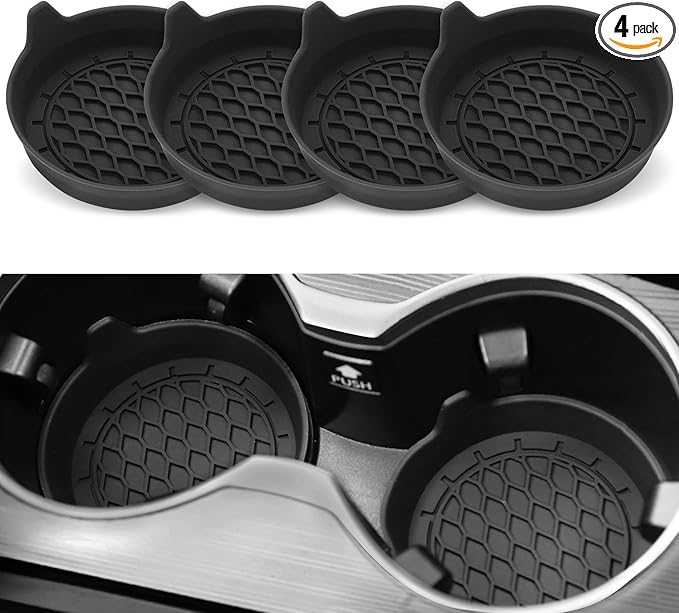 SINGARO Car Cup Holder Coaster, Silicone Cup Holder Insert, Universal Non-Slip Cup Holders, Car Accessories Interior for Women and Man Interior Sets 4 Pack Black by SINGARO