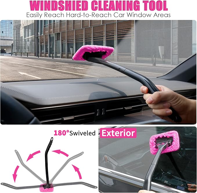 20PCS Car Cleaning Kit, Pink Car Interior Detailing Kit with Drill Brush Set, Windshield Cleaning Tool, Detailing Brushes, Wire Brushes, Cleaning Gel, Complete Cleaning Supplies for Women - Image 4