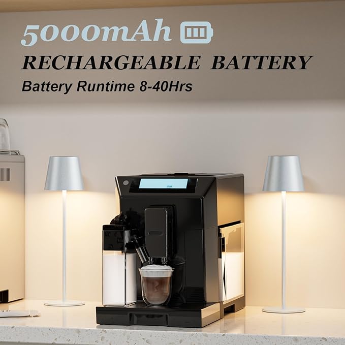 Kakanuo Silver Grey Cordless Lamp Rechargeable - 2 Pack 5000mAH Battery Operated Table Lamp for Counter, 3 Color Stepless Dimming Wireless Lamp for Dining Kitchen, Outdoor Patio, Touch Control - Image 4