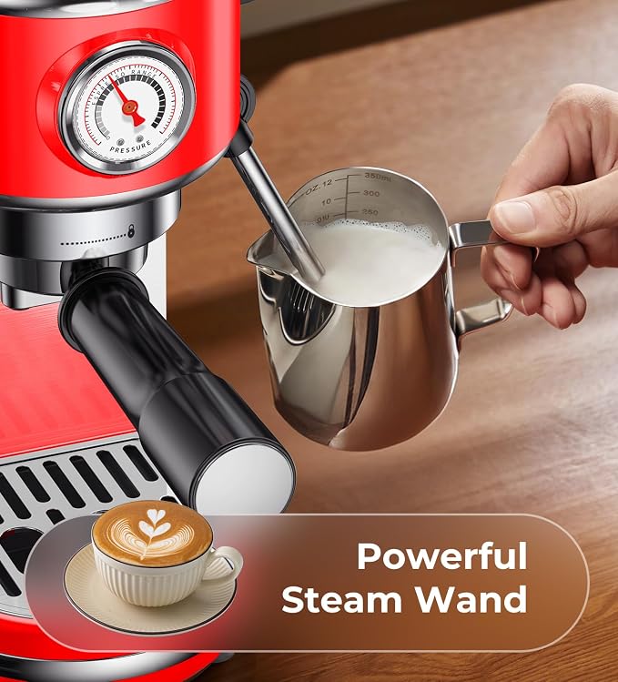 atatix 20 Bar Espresso Machine with Milk Frother, Compact Espresso Maker | Stainless Steel Coffee Machine with Precise Temp Control & 44oz Removable Water Tank for Latte, Cappuccino, Red - Image 6