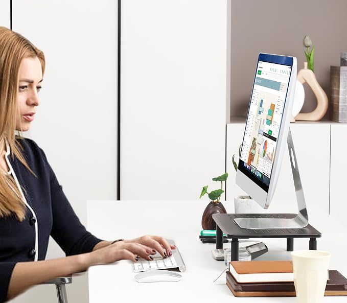 Monitor Stand for Desk Monitor Riser, Adjustable Laptop Riser, Desk Organizer Desktop Printer Laptop Storage Shelf, Mesh Metal Computer Item Stand (1 Piece)(14.5" Lx9.3 W) - Image 2
