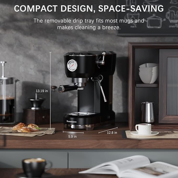 Espresso Machine with Powerful Steam Milk Frother, 20 Bar Coffee Machine for Latte, Cappuccino, Compact Espresso Maker for Home, Fast Heating, 42oz Removable Water Tank, Black - Image 2