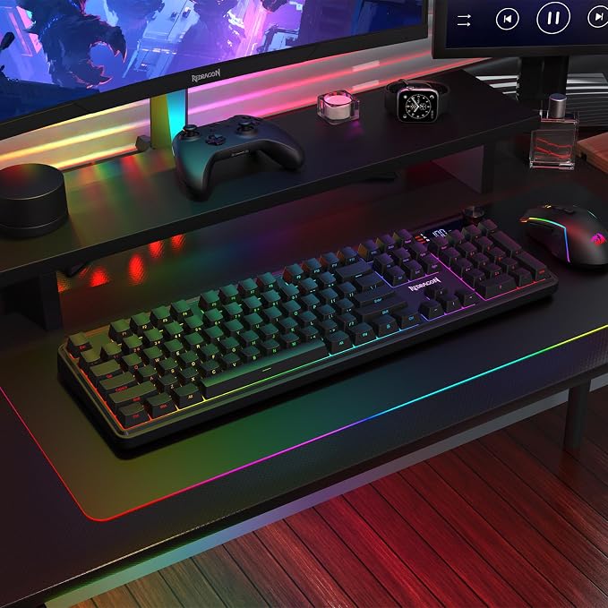 Redragon K526 PRO Wireless RGB Membrane Gaming Keyboard, LED Screen & Knob | See Battery, Mode & Time at a Glance, 0-Delay Tri-Mode, One-Touch Backlit & Media Adjust, 26-Key Anti-Ghost for Combo-Strike - Image 8