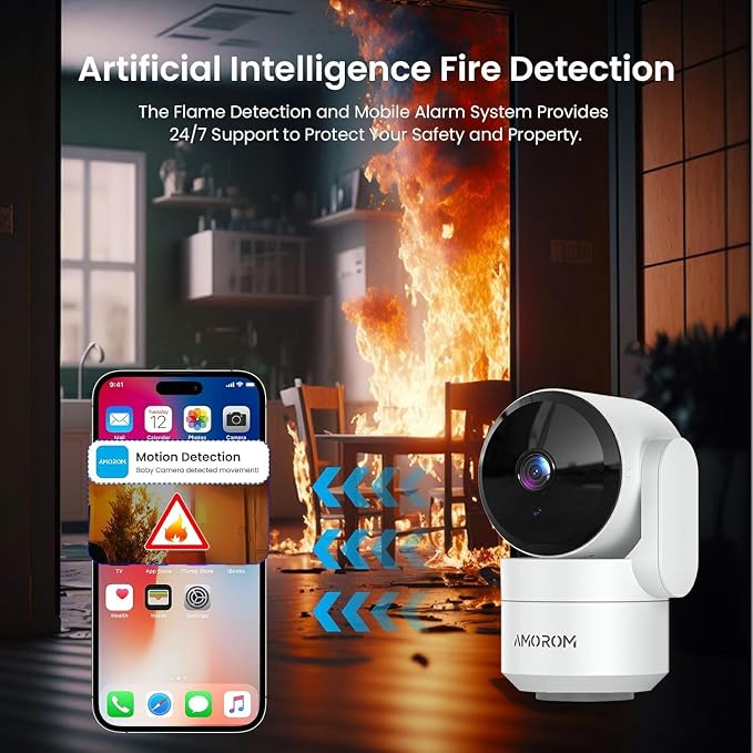 AMOROM Indoor Cameras, Alexa Camera for Baby/Elderly/Pet Monitoring | AI Smart Detection & Alarm, 2-way Talk, Night Vision, 2.4G WiFi App Control, Cloud & SD Card Storage, 2 Pack - Image 4