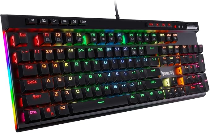 Redragon K580 Wired RGB Mechanical Gaming Keyboard, Macro Key & Media Wheel | 5 On-Board Keybinding Buttons for MMO MOBA Games, Dedicated Media Controls, Classic Tactile Blue Switch for Hype Typing Feel by REDRAGON