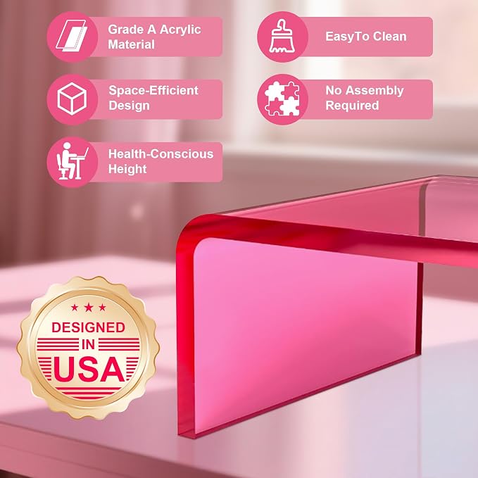 Acrylic Monitor Stand Riser Pink Laptop Stand Riser L15 xW7.5 xH4 | PC Holder,Compatible with All Notebooks and Monitor, Decoration for Office & Home,Pink Aesthetic Design,Office Supplies - Image 3