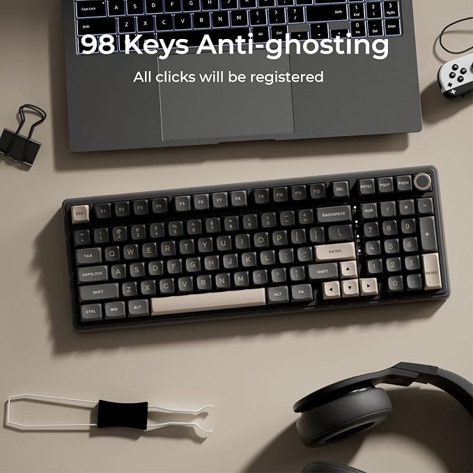 RK ROYAL KLUDGE R98 Pro Wired Mechanical Keyboard, RGB PC Gaming Keyboard with Number Pad and Volume Knob, Gasket Mount, MDA Profile PBT Keycaps, for Win/Mac, Hot Swappable Tactile Beige Switch - Image 9