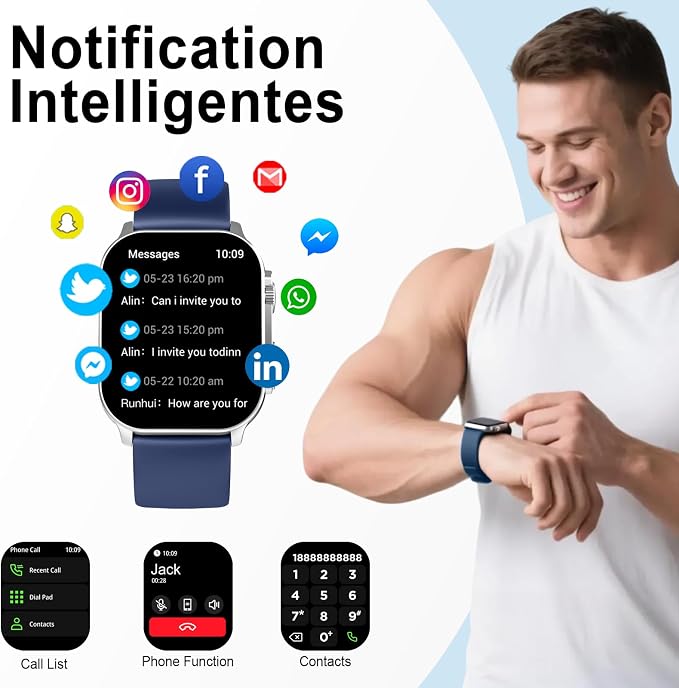 Smart Watch for Men, 2.01" AMOLED Curved HD Screen Smart Watch, Fitness Tracker with 24/7 Heart Rate/Sleep Monitor, IP68 Waterproof Running Watch, Compatible with iOS & Android for Daily Workout Blue - Image 3